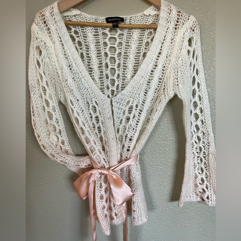 Bebe white to pink ombré cardigan